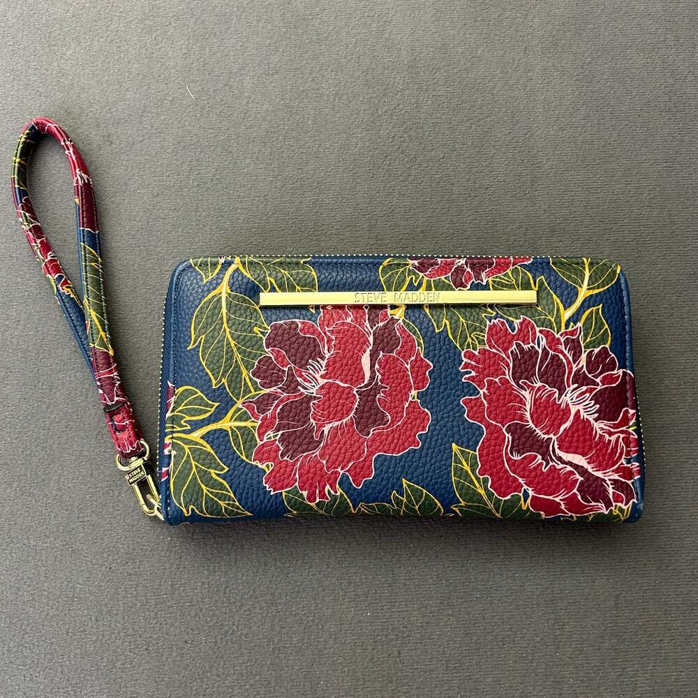 Steve Madden Floral Print Zip-Around Wristlet Wallet